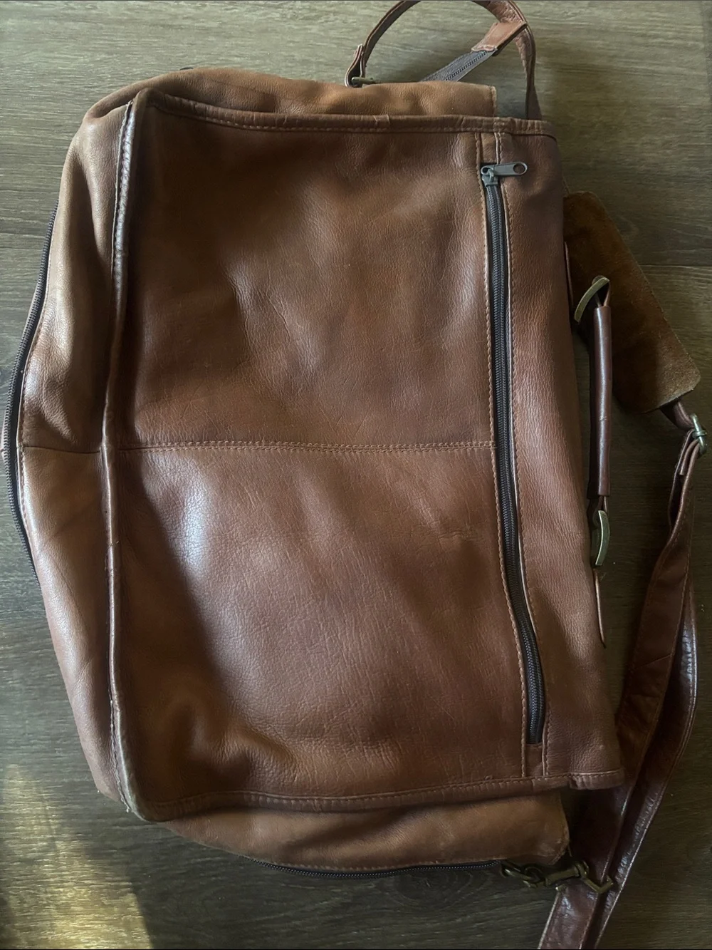 Brown Leather Messenger Bag with Adjustable Shoulder Strap